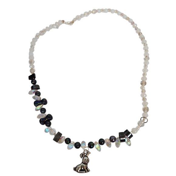 Rabbit Clear Holographic Magnetic Hematite Beads Crystal AB Teardrop Necklace - Picture 1 of 8